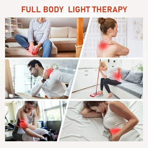 Collage of people using light therapy for pain relief in various body parts.
