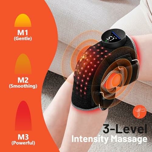 Knee massage device with 3-level intensity settings.