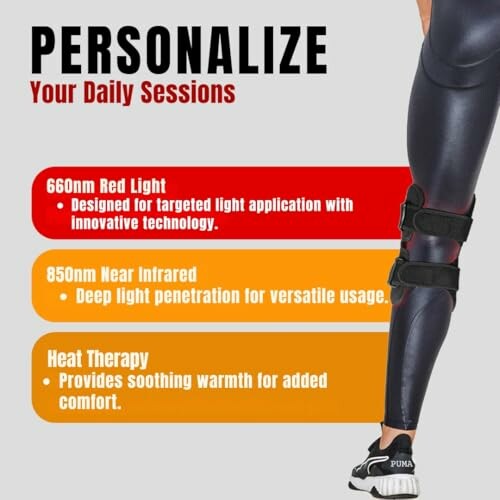 Promotional image for personalized daily sessions with red light, infrared, and heat therapy options.